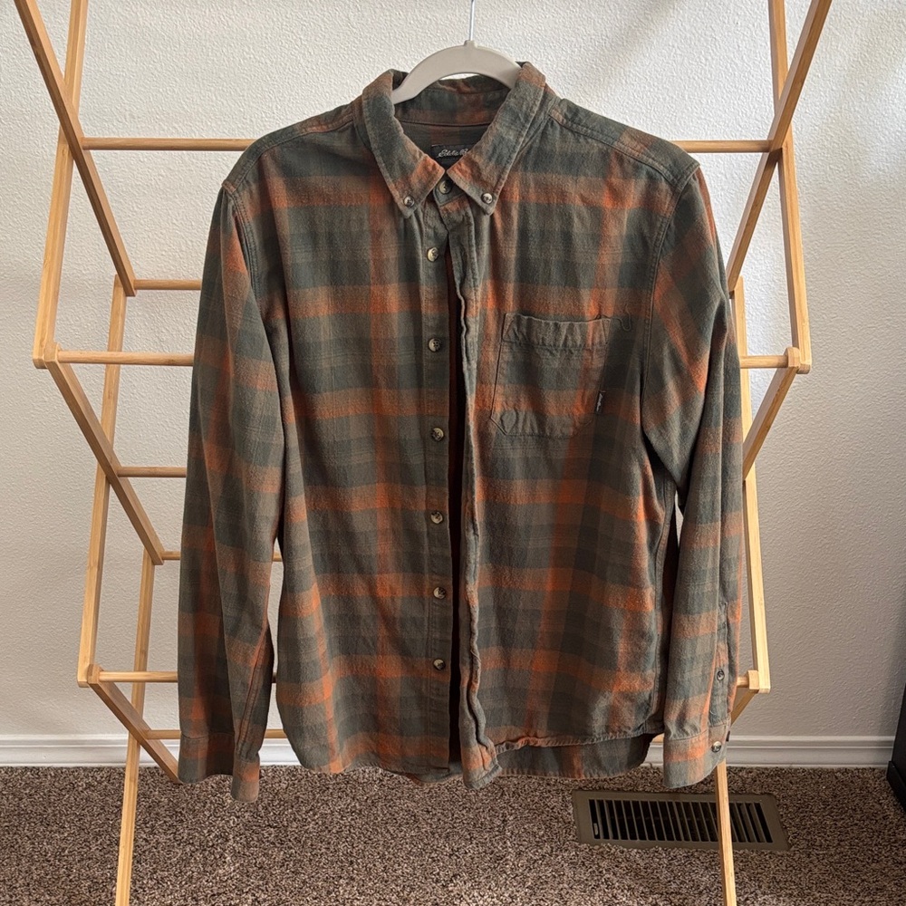 Eddie Bauer Olive & Rust Plaid Button-Down Shirt